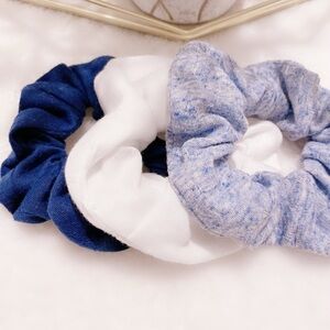 3 Pcs Scrunchies  - Hair Accessories - Navy Blue, White and Light Blue